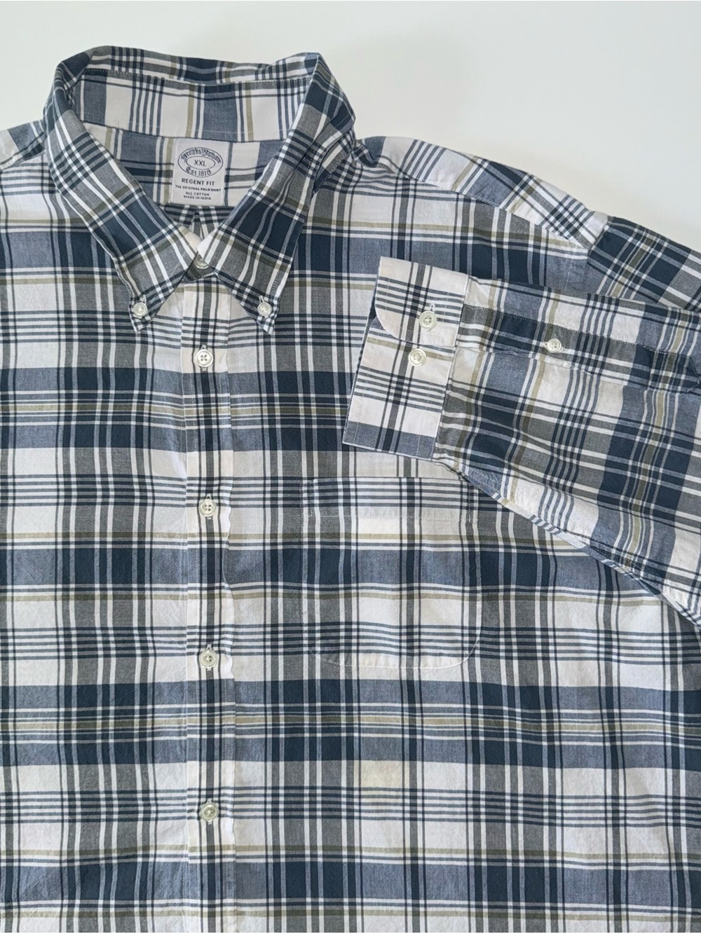 Brooks Brothers Regent Fit Button Down Shirt Men's XXL Blue Gray Plaid